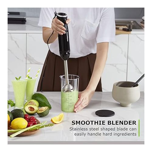  Bonsenkitchen Handheld Blender, Electric Hand Blender 12-Speed & Turbo Mode, Immersion Blender Portable Stick Mixer with Stainless Steel Blades for Soup, Smoothie, Puree, Baby Food