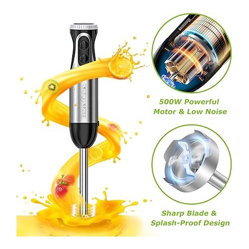  Bonsenkitchen Immersion Blender, 20 Variable Speeds & Turbo, 4-In-1 Stainless Steel Handheld Blender Stick Mixer with Egg Whisk, Beaker & Chopper Bowl