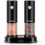 Bonsenkitchen Electric Salt and Pepper Grinder Set, Battery Operated(Not Included),2 Pack Automatic Salt & Pepper Mill Shakers with LED Light, Adjustable Coarseness, Storage Base, 95ml Large Capacity