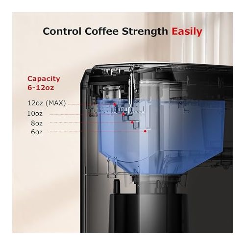  Bonsenkitchen Single Serve Coffee Maker, Coffee Brewer for K Cup Capsule, Fast Brewing Coffee Machine, Space Saving Design, 6 to 12oz Brew Size