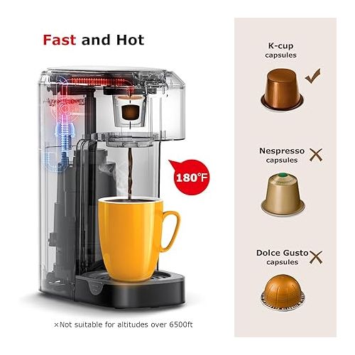  Bonsenkitchen Single Serve Coffee Maker, Coffee Brewer for K Cup Capsule, Fast Brewing Coffee Machine, Space Saving Design, 6 to 12oz Brew Size