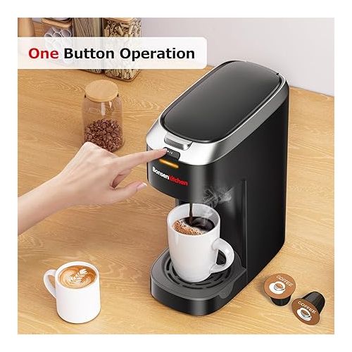  Bonsenkitchen Single Serve Coffee Maker, Coffee Brewer for K Cup Capsule, Fast Brewing Coffee Machine, Space Saving Design, 6 to 12oz Brew Size