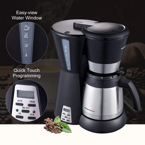  Bonsenkitchen Programmierbare Kaffeemaschine mit 8-10 (1.2L) Tassen Thermoskanne, Thermische Edelstahl Filterkaffeemaschine, Wasserstandsanzeige und Tropfschutzsystem (CM8761)