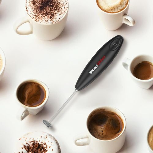  Bonsenkitchen MF8710 Latte, Cappuccinos und heisse Schokolade, inkl. Batterie, Edelstahlschaft und Peitsche, Schwarz