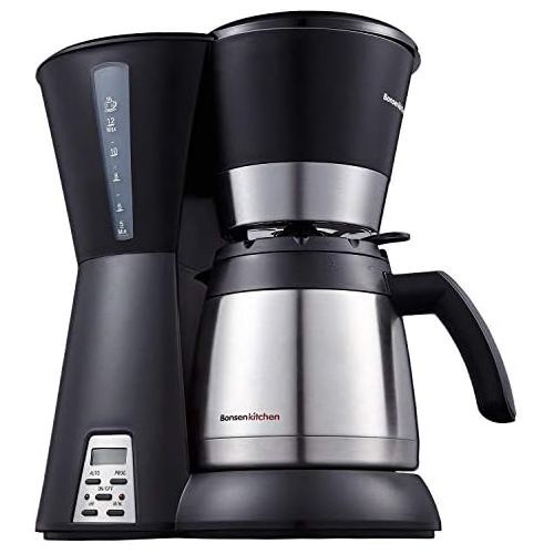  Bonsenkitchen Programmierbare Kaffeemaschine mit 8-10 (1.2L) Tassen Thermoskanne, Thermische Edelstahl Filterkaffeemaschine, Wasserstandsanzeige und Tropfschutzsystem (CM8761)