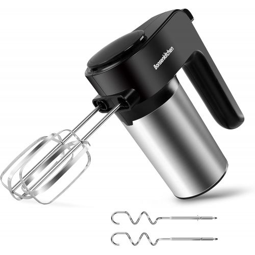  Bonsenkitchen Hand Mixers Electric, 6-Speed 250W Handheld Mixer, Powerful Kitchen Hand Held Mixers with Dough Hooks and Beaters for Baking, Cookies, Dough Batters, Cream, Lightweight Mixing Egg