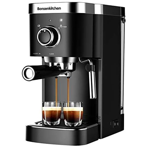  Bonsenkitchen Espresso Machine 20 Bar Expresso Coffee Maker with Milk Frother Wand, Fast Heating Automatic Coffee Machines for Espresso, Cappuccino Latte and Macchiato, 1350W