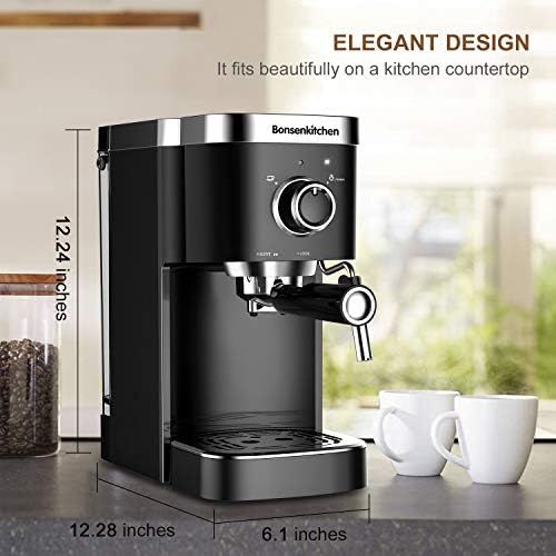 Bonsenkitchen Espresso Machine 20 Bar Expresso Coffee Maker with Milk Frother Wand, Fast Heating Automatic Coffee Machines for Espresso, Cappuccino Latte and Macchiato, 1350W