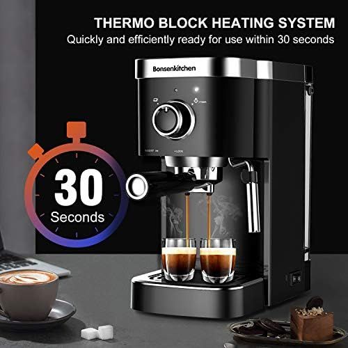  Bonsenkitchen Espresso Machine 20 Bar Expresso Coffee Maker with Milk Frother Wand, Fast Heating Automatic Coffee Machines for Espresso, Cappuccino Latte and Macchiato, 1350W