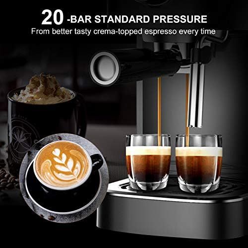  Bonsenkitchen Espresso Machine 20 Bar Expresso Coffee Maker with Milk Frother Wand, Fast Heating Automatic Coffee Machines for Espresso, Cappuccino Latte and Macchiato, 1350W