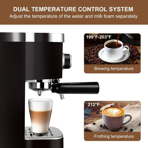  Bonsenkitchen Espresso Machine 20 Bar Expresso Coffee Maker with Milk Frother Wand, Fast Heating Automatic Coffee Machines for Espresso, Cappuccino Latte and Macchiato, 1350W