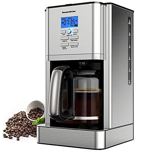  Bonsenkitchen 12 Cup Programmable Stainless Steel Drip Coffee Maker Machines Built in Hot Preservation Board Coffee Pot with Glass Carafe Permanent Filter Basket 60 Oz-(Light Model)-NEW CM8903