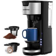 Bonsenkitchen Singles Serve Coffee Makers For K Cup Pod & Coffee Ground, Mini 2 In 1 Coffee Maker Machines 30 Oz Reservoir Brew Strength Control Small Coffee Brewer Machine For office Home Kitch