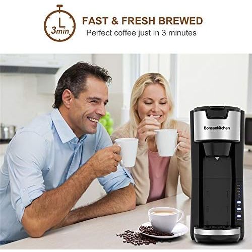  Bonsenkitchen Singles Serve Coffee Makers For K Cup Pod & Coffee Ground, Mini 2 In 1 Coffee Maker Machines 30 Oz Reservoir Brew Strength Control Small Coffee Brewer Machine For office Home Kitch