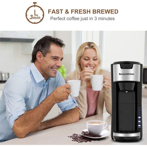  Bonsenkitchen Singles Serve Coffee Makers For K Cup Pod & Coffee Ground, Mini 2 In 1 Coffee Maker Machines 30 Oz Reservoir Brew Strength Control Small Coffee Brewer Machine For office Home Kitch