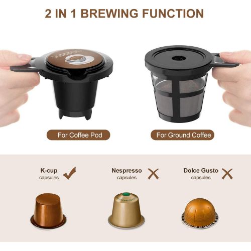  Bonsenkitchen Singles Serve Coffee Makers For K Cup Pod & Coffee Ground, Mini 2 In 1 Coffee Maker Machines 30 Oz Reservoir Brew Strength Control Small Coffee Brewer Machine For office Home Kitch