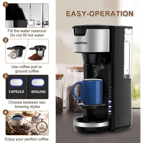  Bonsenkitchen Singles Serve Coffee Makers For K Cup Pod & Coffee Ground, Mini 2 In 1 Coffee Maker Machines 30 Oz Reservoir Brew Strength Control Small Coffee Brewer Machine For office Home Kitch