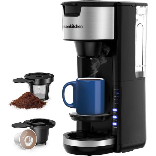  Bonsenkitchen Singles Serve Coffee Makers For K Cup Pod & Coffee Ground, Mini 2 In 1 Coffee Maker Machines 30 Oz Reservoir Brew Strength Control Small Coffee Brewer Machine For office Home Kitch