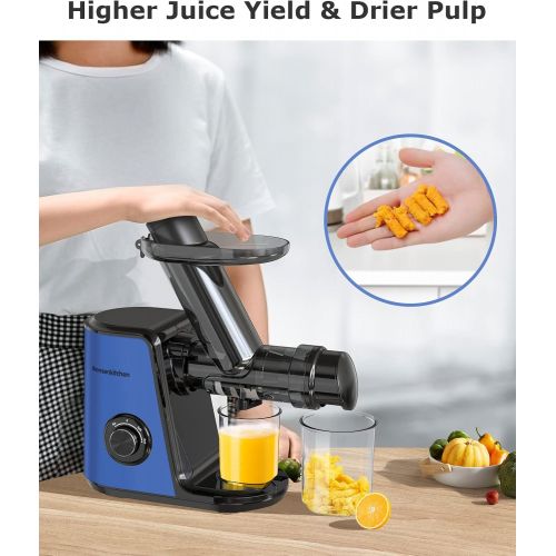  Masticating Juicer Machines, Bonsenkitchen Cold Press Juicer for Fruit & Vegetable, Slow Masticating Juicer with 3 inch Large Feed Chute, Easy to Clean, 2-Speed Modes & Reverse Fun