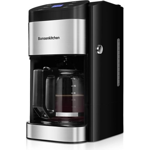  Bonsenkitchen 12-Cup Programmable Coffee Maker, Fast Heating Drip Coffee Machine with Glass Carafe, Coffeemaker with Keep-Warm Function and Auto Shut-off, 1.8L Large Capacity Water Tank, Removab