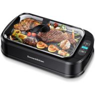 Smokeless Indoor Grill, Bonsenkitchen Electric Grill Indoor with Tempered Glass Lid, Removable Non-Stick Grill & Griddle Plates, LED Smart Temperature Control, Smoke Free Design, 1