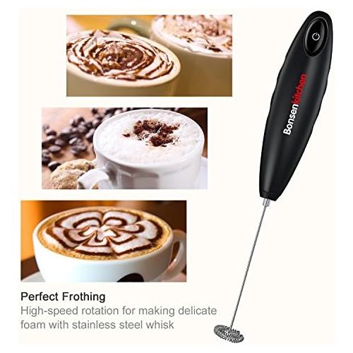  Bonsenkitchen Handheld Milk Frother, Electric Hand Foamer Blender for Drink Mixer, Perfect for Bulletproof coffee, Matcha, Hot Chocolate, Mini Battery Operated Milk Whisk Frother