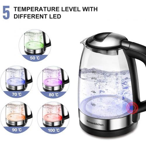  Visit the Bonsenkitchen Store Bonsenkitchen EK8903 1.7 L Kettle, 2200 W Electric Glass Kettle with 4 Temperature Setting (50,70,80,90 °C) Boil Dry Protection, Temperature Selection Kettle Teapot, BPA-Free, Silv