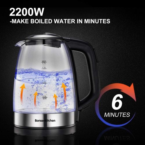  Visit the Bonsenkitchen Store Bonsenkitchen EK8903 1.7 L Kettle, 2200 W Electric Glass Kettle with 4 Temperature Setting (50,70,80,90 °C) Boil Dry Protection, Temperature Selection Kettle Teapot, BPA-Free, Silv