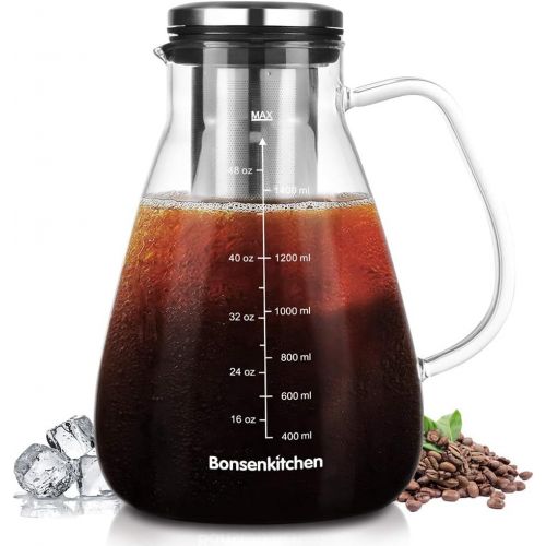  [아마존베스트]Bonsenkitchen Iced Coffee Maker Cold Brew 1.5L/53OZ, Iced Coffee and Tea Brewer with Removable Stainless Steel Filter, Dishwasher Safe, Rustproof, BPA-Free, CP8004
