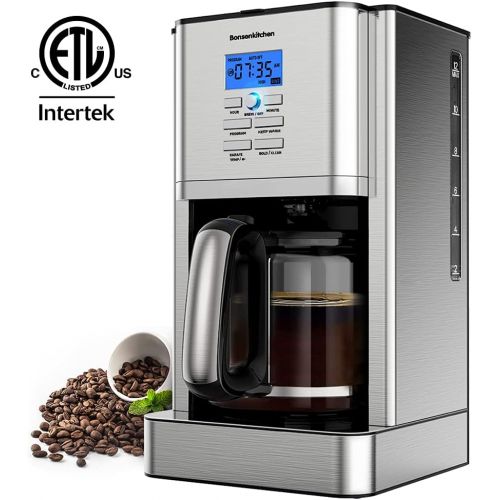  [아마존베스트]Bonsenkitchen 12 Cup Programmable Stainless Steel Drip Coffee Maker Machines Built in Hot Preservation Board Coffee Pot with Glass Carafe Permanent Filter Basket 60 Oz-(Light Model)-NEW CM8903