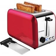 [아마존베스트]2 Slice Red Toasters, Bonsenkitchen Stainless Steel Wide Slot Bread Toaster with Defrost/Reheat/Cancel Function, 7 Brown Setting, Removable Crumb Tray, Auto Shut Off, 750 Watt, 120