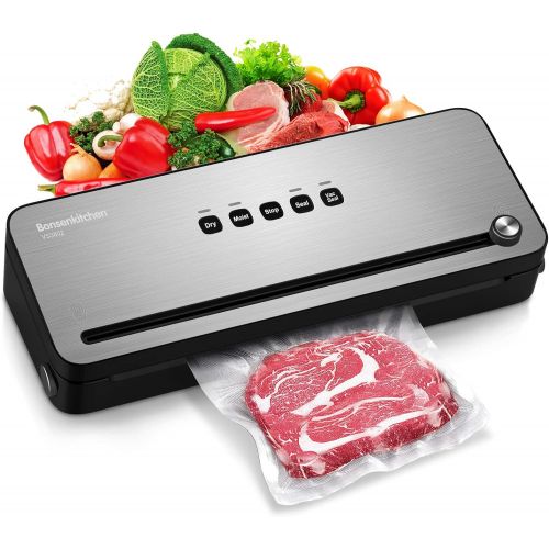  [아마존베스트]Vacuum Sealer Machine w/Starter Kit, Bonsenkitchen Food Saver Packing Vacuum Sealer for Meal Preparation & Sous Vide Cooking, Automatic Bag Sealing,Dry & Moist Food Modes