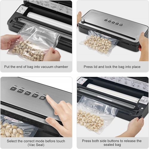  [아마존베스트]Vacuum Sealer Machine w/Starter Kit, Bonsenkitchen Food Saver Packing Vacuum Sealer for Meal Preparation & Sous Vide Cooking, Automatic Bag Sealing,Dry & Moist Food Modes