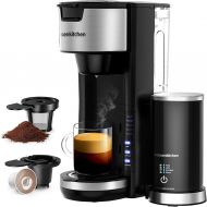 Bonsenkitchen Singles Serve Coffee Makers With Milk Frother, 2-In-1 Coffee Machine For K Cup Pod & Coffee Ground, Latte and Cappuccino Maker, Built in Portable Electric Milk Steamer
