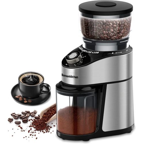  Bonsenkitchen Electric Burr Coffee Grinder, Automatic Conical Burr Mill Coffee Bean Grinder with 12 Precise Grind Settings and Cup Selection, Large Capacity, Stainless Steel