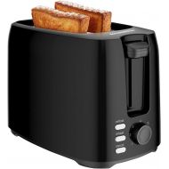 Bonsenkitchen 2 Slices Retro Toaster with 7 Browning Levels and Crumb Tray, 750W, Auto Pop-up Toaster with Defrosting and Warming up Function, Black Compact Toaster
