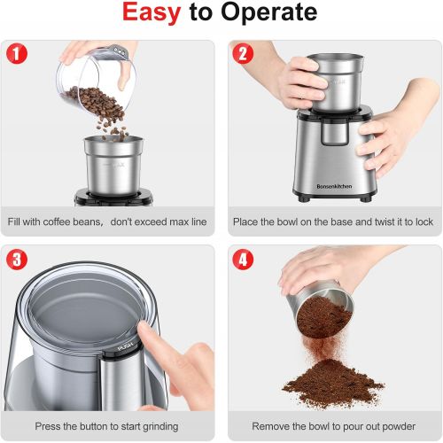  [아마존베스트]Bonsenkitchen Automatic Conical Burr Coffee Grinder- Big Capacity, Stainless Steel Electric Burr Mill Coffee Grinder with 12 Precise Grind Settings and Cup Selection for Home, Kitchen, Office