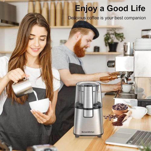  [아마존베스트]Bonsenkitchen Automatic Conical Burr Coffee Grinder- Big Capacity, Stainless Steel Electric Burr Mill Coffee Grinder with 12 Precise Grind Settings and Cup Selection for Home, Kitchen, Office