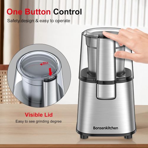  [아마존베스트]Bonsenkitchen Automatic Conical Burr Coffee Grinder- Big Capacity, Stainless Steel Electric Burr Mill Coffee Grinder with 12 Precise Grind Settings and Cup Selection for Home, Kitchen, Office