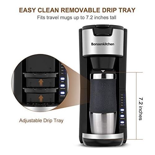  [아마존베스트]Bonsenkitchen Singles Serve Coffee Makers For K Cup Pod & Coffee Ground, Mini 2 In 1 Coffee Maker Machines 30 Oz Reservoir Brew Strength Control Small Coffee Brewer Machine for office Home Kitch