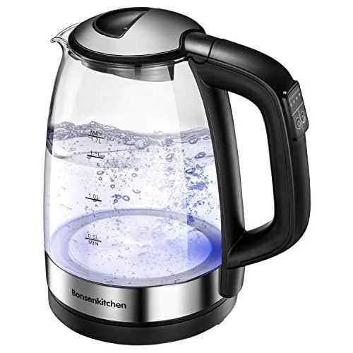  [아마존베스트]1.7L Temperature Control Electric Kettle, Bonsenkitchen Cordless Glass Tea Pot with Keep Warm Function, Auto Off & Boil Dry Protection, 1500W Fast Boling Water Heater with Color Ch