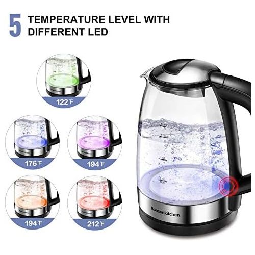  [아마존베스트]1.7L Temperature Control Electric Kettle, Bonsenkitchen Cordless Glass Tea Pot with Keep Warm Function, Auto Off & Boil Dry Protection, 1500W Fast Boling Water Heater with Color Ch