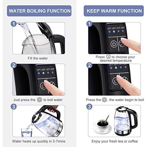  [아마존베스트]1.7L Temperature Control Electric Kettle, Bonsenkitchen Cordless Glass Tea Pot with Keep Warm Function, Auto Off & Boil Dry Protection, 1500W Fast Boling Water Heater with Color Ch