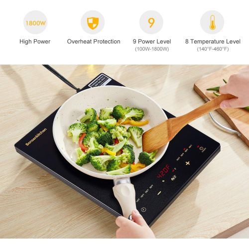  [아마존베스트]Bonsenkitchen 1800W Portable Induction Cooktop w ETL Approved, Electric Single Countertop Burner with LCD Touch Screen Sensor and Digital Timer