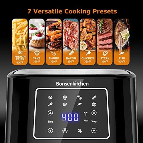  [아마존베스트]Bonsenkitchen 6 Quart Air Fryer + Recipes Book, Stainless Steel Air Fryers Toaster Oven with 7 Presets, Precise Temperature Control Oilless Cooker for Roasting/ Baking/ Cooking/ Frying, BPA-Free