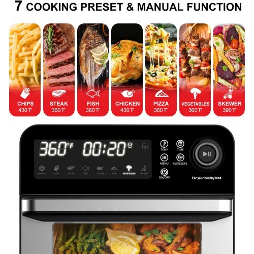  [아마존베스트]Bonsenkitchen Air Fryer Oven, 15.3QT Rotisserie Oven with Dehydrator, 7 Accessories & 50 Recipe, 1600W 8-in-1 Digital Family Size Air Fryer, Large LED Touchscreen & 7 Presets
