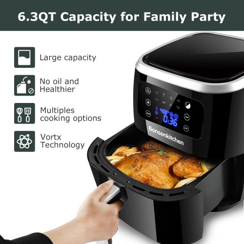  [아마존베스트]Bonsenkitchen 6QT Large Capacity Air Fryer, Digital Touch Screen Deep Fryers, 8 Presets for Fry, Roast, Dehydrate & Bake with Nonstick Basket , 1700W, Compact & Lightweight Airfryer