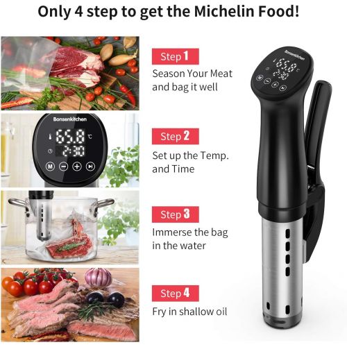  [아마존베스트]Bonsenkitchen Sous Vide Precision Cooker 1200W Ultra-quiet,IPX7 Waterproof,Thermal Immersion Circulators with Big Digital Touchscreen Display,Control Temperature and Timer for Kitchen