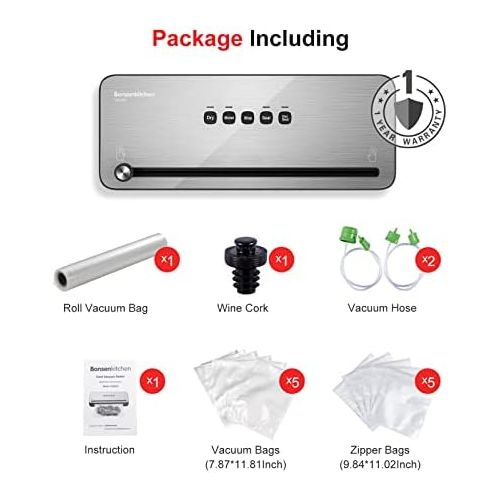  [아마존베스트]Bonsenkitchen Vacuum Sealer, Vacuum Device with Cutter for Sous Vide Cooking and Dry & Wet Food, Vacuum Bag Included, VS3802