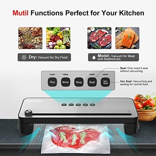  [아마존베스트]Bonsenkitchen Vacuum Sealer, Vacuum Device with Cutter for Sous Vide Cooking and Dry & Wet Food, Vacuum Bag Included, VS3802